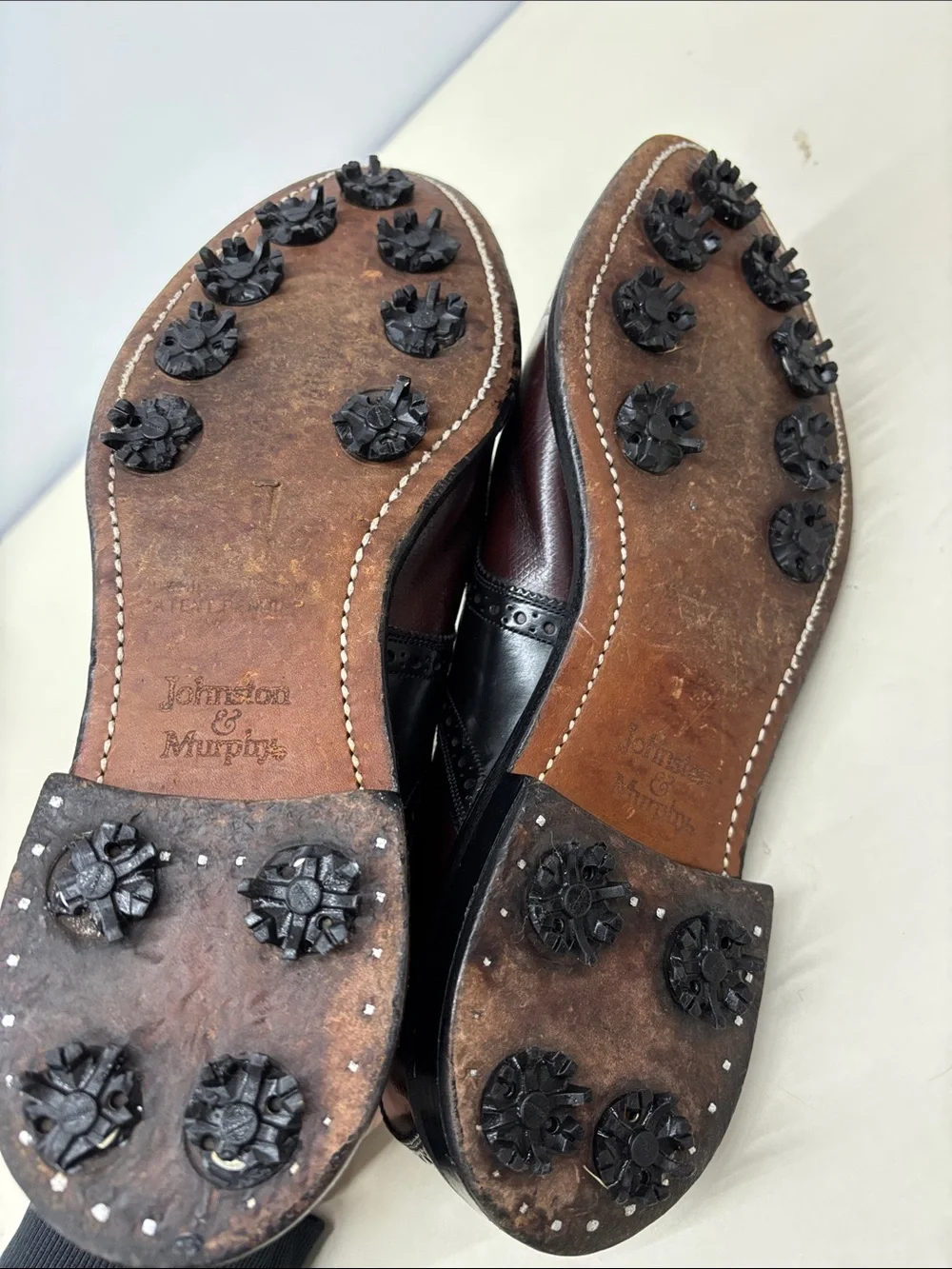 Johnston & Murphy Burgundy and Black Leather Wingtip Golf Shoes